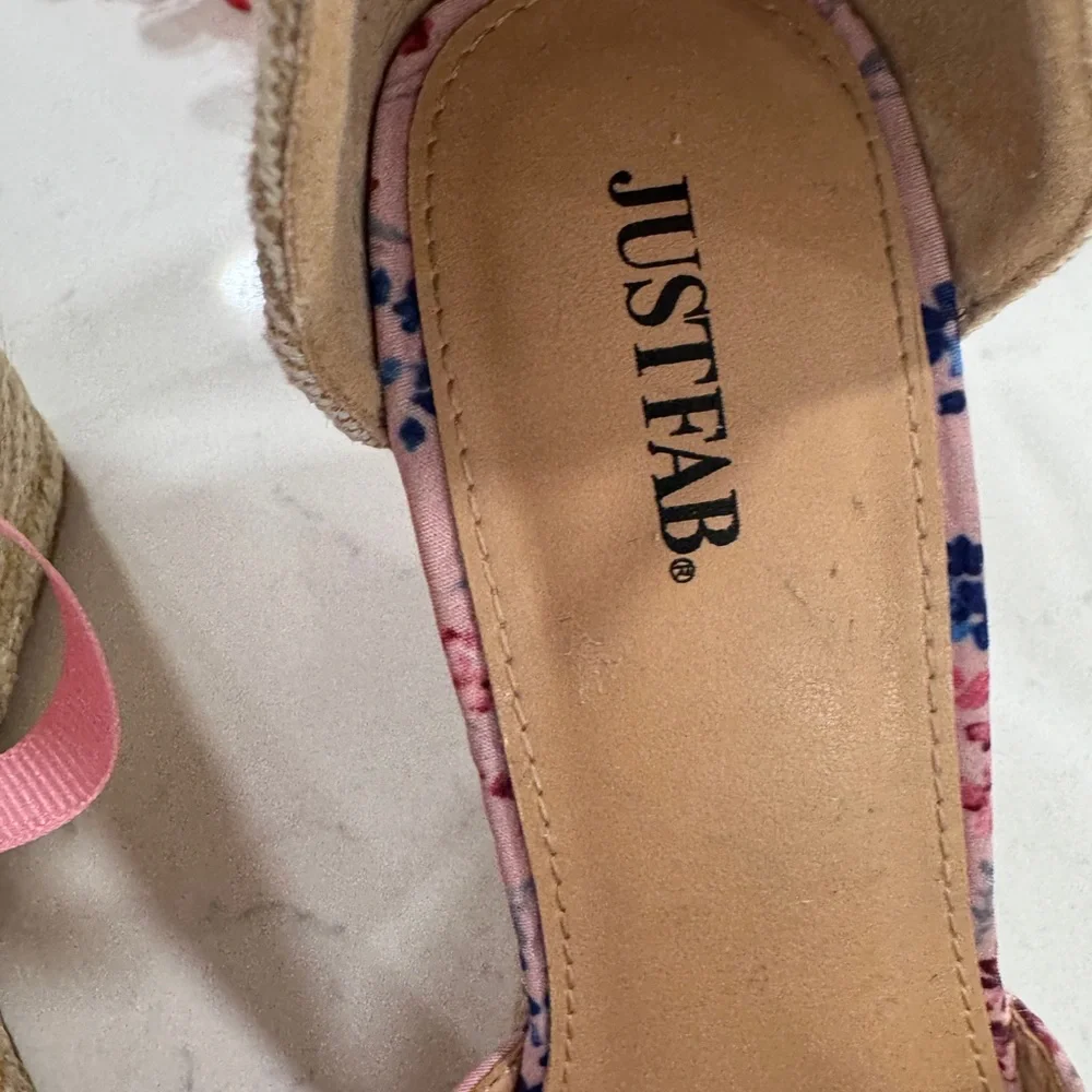 JustFab Pink Floral Wedge Espadrilles